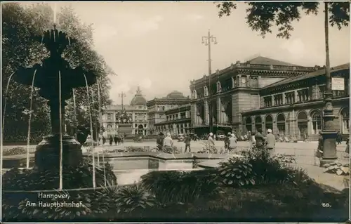 Ansichtskarte Hannover Hauptbahnhof, Springbrunnen 1928