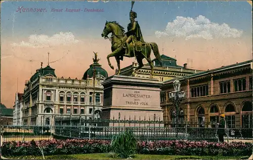 Ansichtskarte Hannover Ernst August Denkmal, Bahnhof 1923