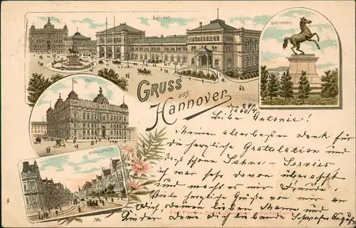 Litho AK Hannover Hauptbahnhof, Post, Königsstraße Gruss aus 1900