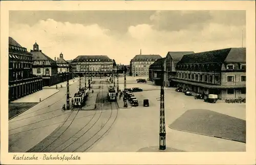 Ansichtskarte Karlsruhe Bahnhof (Hauptbahnhof) 1950