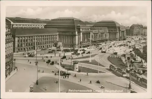 Ansichtskarte Leipzig Hauptbahnhof, Straßenbahn 1940