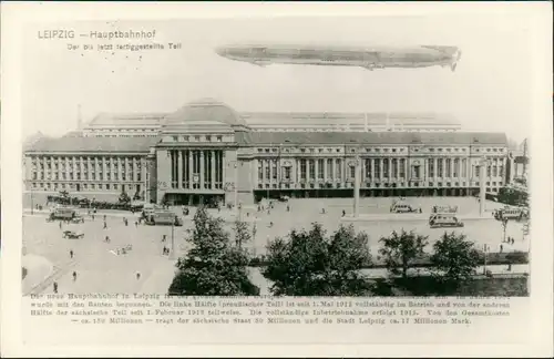 Ansichtskarte Leipzig Hauptbahnhof und Zeppelin 1929/1970 REPRO