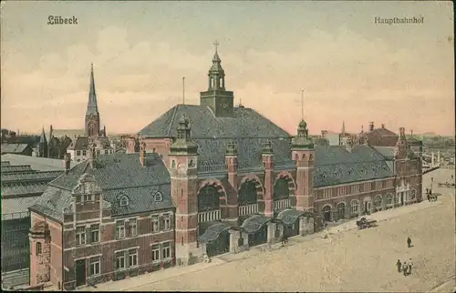 Ansichtskarte Lübeck Partie am Bahnhof 1912