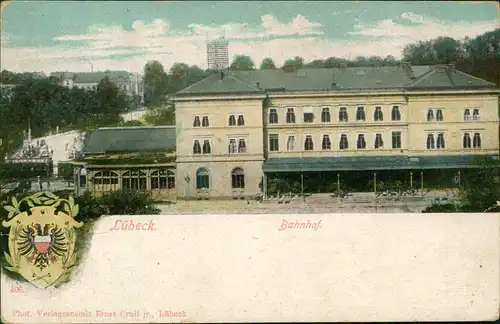 Ansichtskarte Lübeck Bahnhof - Gleisseite Heraldik 1911