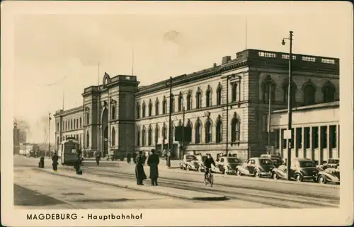 Ansichtskarte Altstadt-Magdeburg Hauptbahnhof 1956