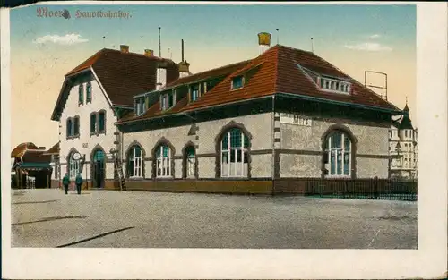 Ansichtskarte Moers Bahnhof 1922  Gel. Feldpost Besatzung Belgien