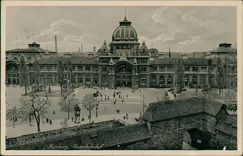 Ansichtskarte Nürnberg Hauptbahnhof mit Vorplatz 1940