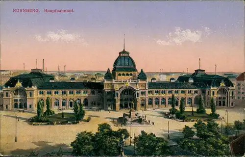 Ansichtskarte Nürnberg Hauptbahnhof, Vorplatz 1914