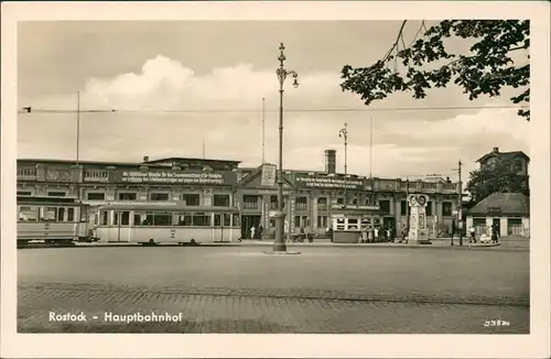 Ansichtskarte Rostock Hauptbahnhof DDR-Propaganda 1956