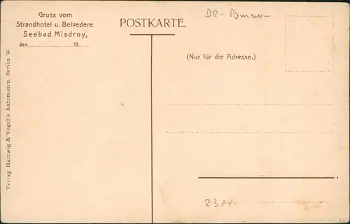 Postcard Misdroy Międzyzdroje Strandhotel u. Belvedere Pommern 1913