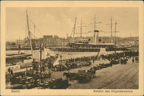 Postcard Stettin Szczecin Abfahrt des Rügendampfers Pommern 1917