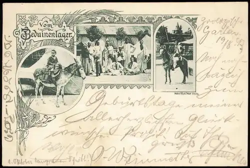 Ansichtskarte  3 Bild Beduinenlager Schausteller 1897  gel. Stempel Wehlheiden