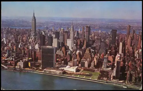 New York City United Nations Headquarter und Manhattan vom Flugzeug aus 1967