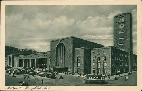 Ansichtskarte Stuttgart Hauptbahnhof, Straßenbahn 1928