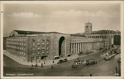 Ansichtskarte Stuttgart Hauptbahnhof, Straßenbahn 1932