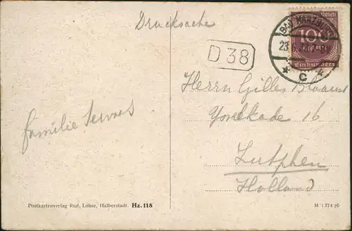 Ansichtskarte Wernigerode Bahnhof Steinerne Renne 1923  gel Inflafrankatue 100 M