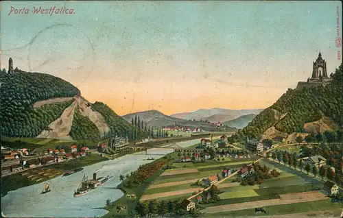 Ansichtskarte Porta Westfalica Künstlerkarte Stadt 1908