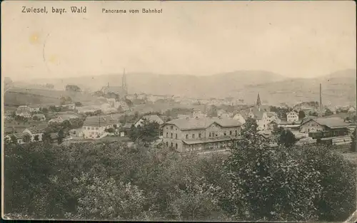 Ansichtskarte Zwiesel Bahnhof und Stadt 1911