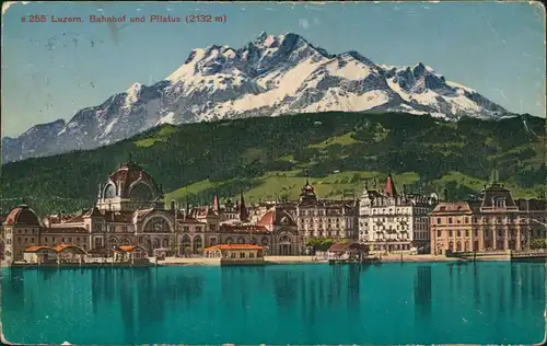 Ansichtskarte Luzern Lucerna Bahnhof und Pilatus (2132 m) 1933