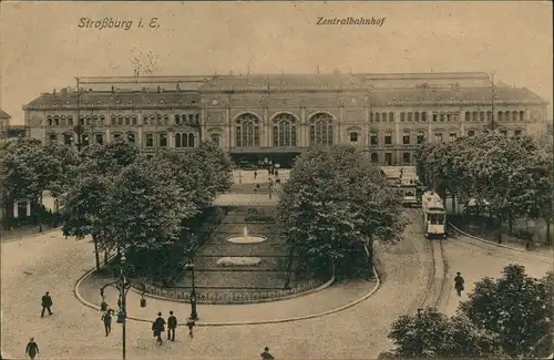 CPA Straßburg Strasbourg Bahnhof, Straßenbahn 1916  gel. Feldpost