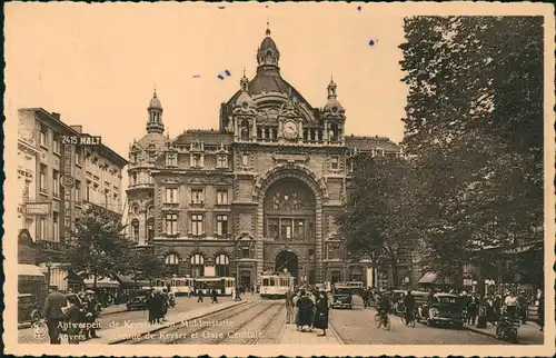 Postkaart Antwerpen Anvers Avenue Keyser et Gare Centrale Bahnhof 1953