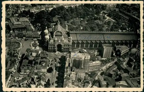Postkaart Antwerpen Anvers Luftbild Bahnhof Gare 1940