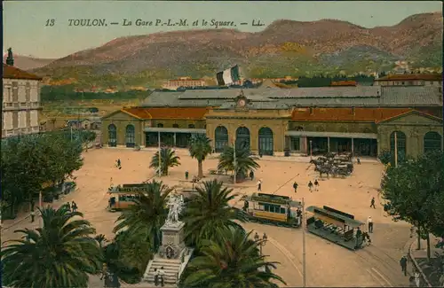 CPA Toulon La Gare P.-L.-M. et le Square. Bahnhof 1916