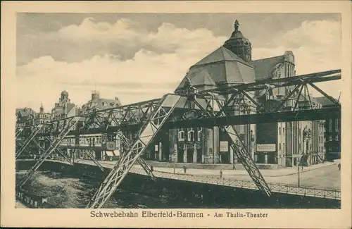 Ansichtskarte Barmen-Wuppertal Stadt-Theater, Schwebebahn 1913