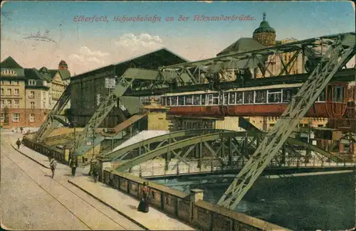 Ansichtskarte Elberfeld-Wuppertal Schwebebahn an der Alexanderbrücke. 1914