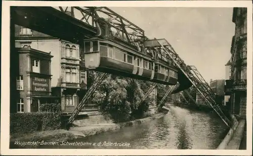 Ansichtskarte Barmen-Wuppertal Schwebebahn a.d. Adlerbrücke. 1934/1970