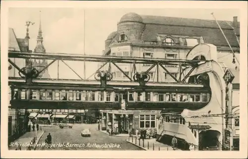 Ansichtskarte Barmen-Wuppertal Schwebebahn Rathausbrücke 1934/1970 REPRO
