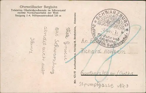 Ansichtskarte Lichtenhain Bergbahn-Oberweißbach Bergbahn 1951  Sonderstempel
