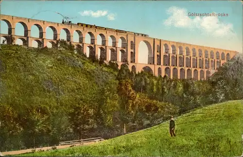 Ansichtskarte Mylau-Reichenbach (Vogtland) Göltzschtalbrücke, Dampflok 1912