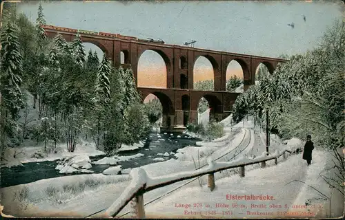 Ansichtskarte Jocketa-Pöhl Elstertalbrücke im Winter 1912