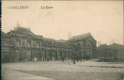 Postkaart Charleroi Charleroi Bahnhof La Gare 1916  gel. Feldpoststempel