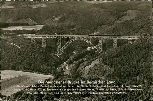 Ansichtskarte Remscheid Luftbild Müngstener Brücke Dampflok 1964
