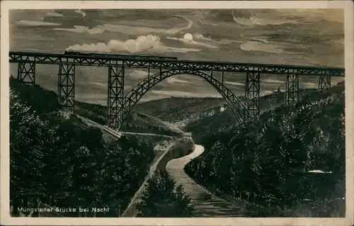 Ansichtskarte Remscheid Müngstener Brücke Mondschein Künstlerkarte 1936