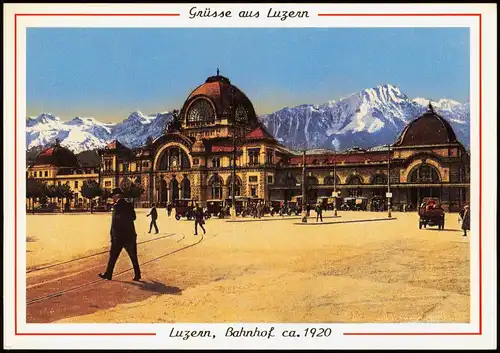 Ansichtskarte Luzern Lucerna Bahnhof 1920/2002