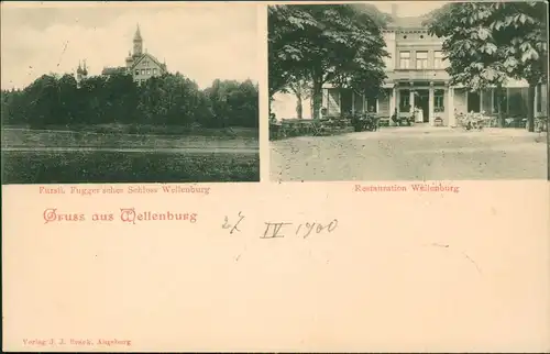 Ansichtskarte Bergheim-Augsburg 2 Bild Schloss Wellenburg u. Restauration 1900