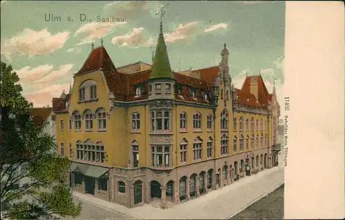 Ansichtskarte Ulm a. d. Donau Straßenpartie, Saalbau 1909