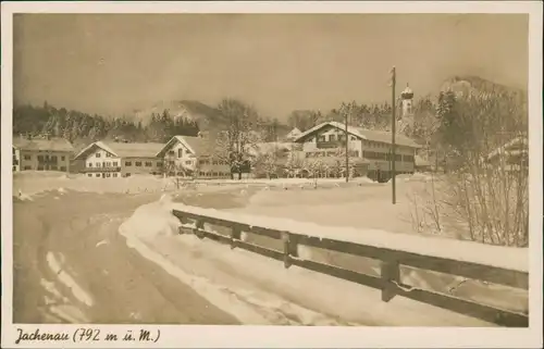 Ansichtskarte Jachenau Bauernhäuser und Straße im Winter 1934