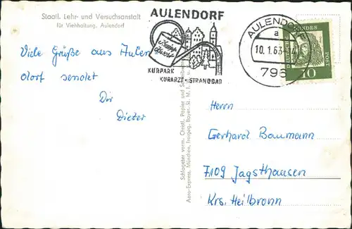 Ansichtskarte Aulendorf Staatl. Lehr- und Versuchsanstalt Luftbild 1963