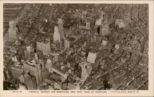 Postcard Manhattan-New York City Luftbild Financial Distrikt 1956