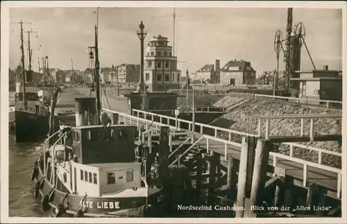 Ansichtskarte Cuxhaven Alte Liebe, Dampfer - Steg zur Stadt 1934
