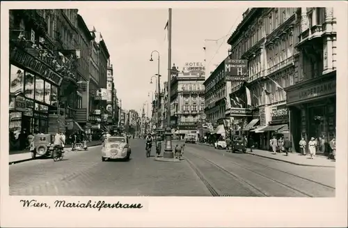 Ansichtskarte Wien Mariahilferstraße, Geschäfte - Autos 1958