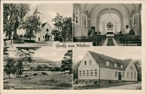 Ansichtskarte Mellen-Balve MB: Kirche, Schule - Sauerland 1968