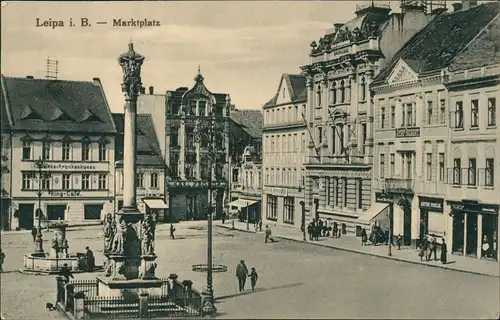 Böhmisch Leipa Česká Lípa Marktplatz, Cafe u. Geschäfte 1925