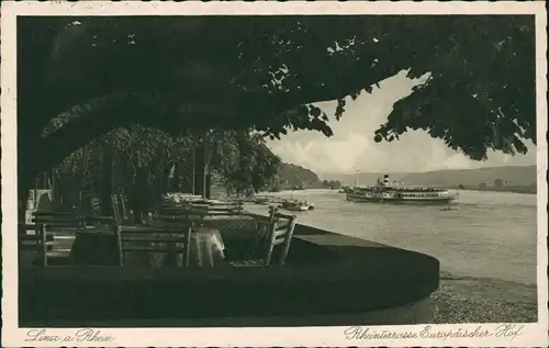 Ansichtskarte Linz am Rhein Terrasse Hotel Europäischer Hof Dampfer 1937