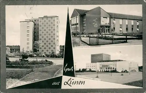 Lünen (Westfalen) Hochhaus Wilhelm Meier Straße, Bebel Schule 1961
