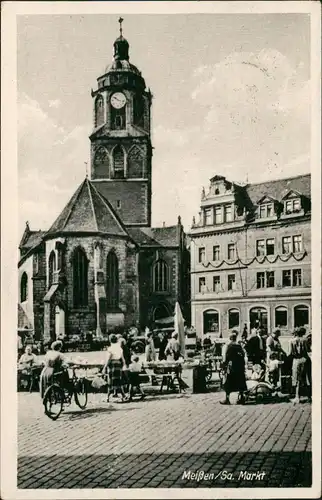 Ansichtskarte Meißen Marktplatz, Markttreiben 1962